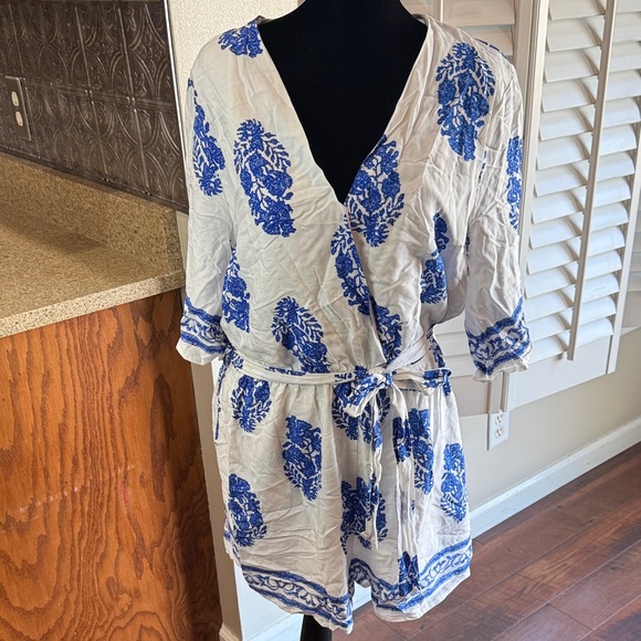 Cupshe Pants - Cupshe Blue and White Floral Romper